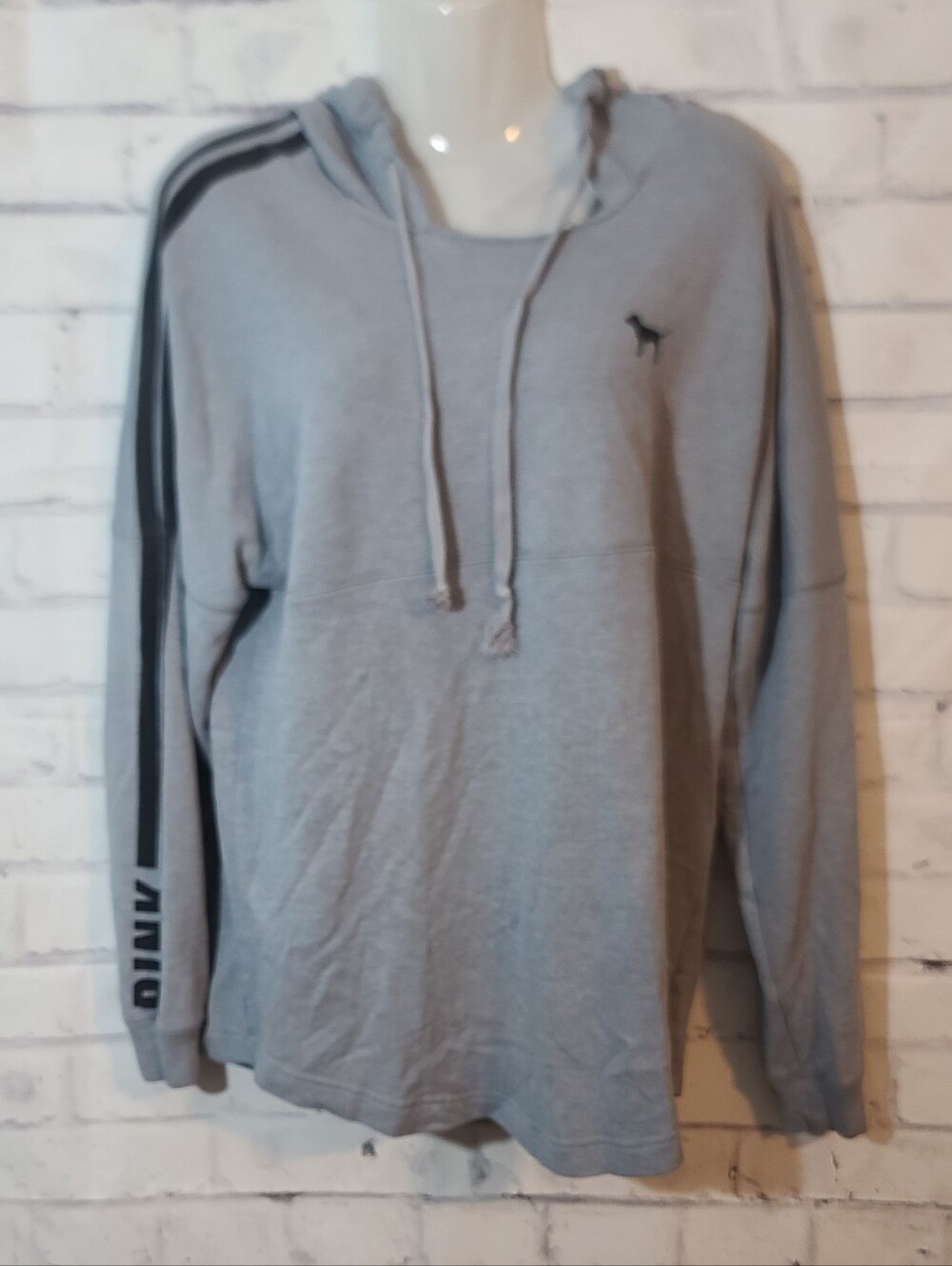 Victoria's Secret PINK Gray Logo Pullover Hoodie Long Sleeve Oversized Knit, S